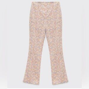 Zara Floral Satin Effect Flare Crop Pants Sz S
